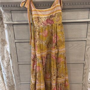 Zimmermann Mustard and Pink Floral Tiered Maxi Dress